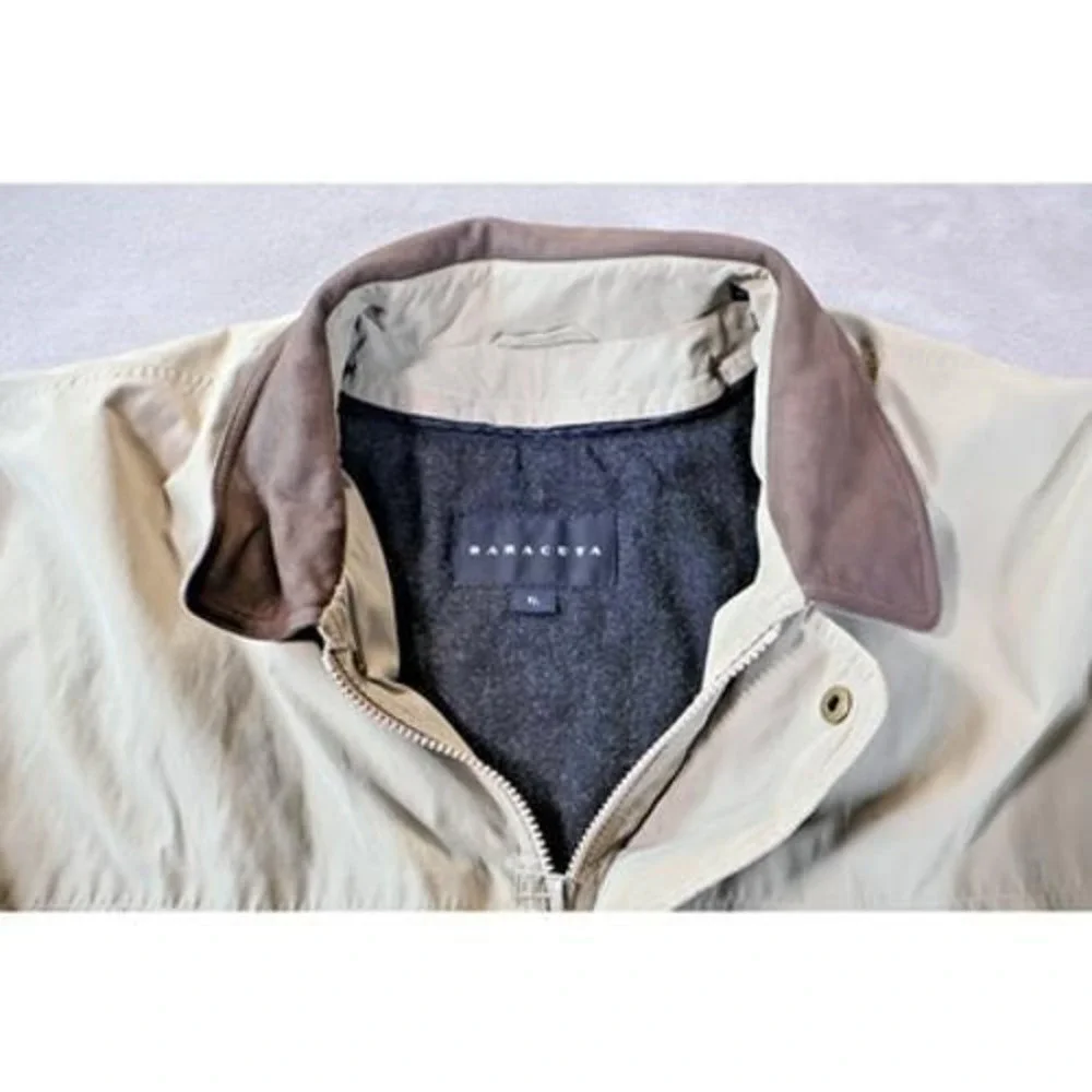 Baracuta Jacket Mens XL Khaki Brown Collar Insulated Zip Front Wool‎ Lined